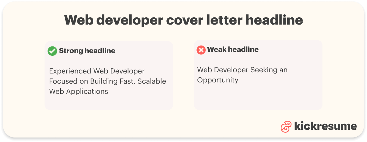 Web developer cover letter headline examples