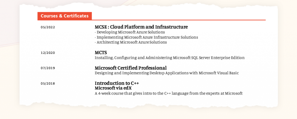 how to list online courses to a resume 