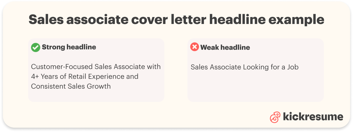 Sales associate cover letter headline examples