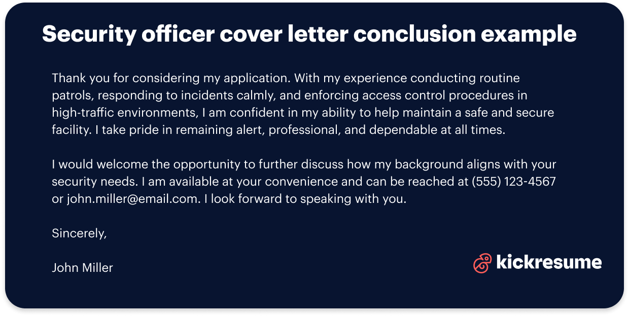 Security officer cover letter conclusion