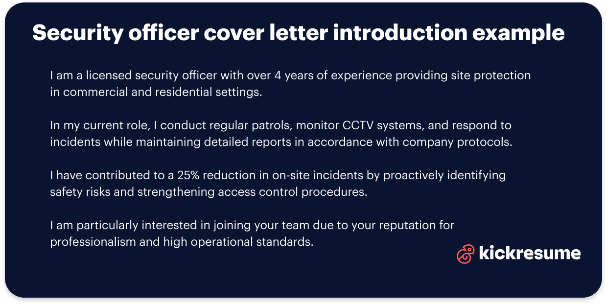 Security officer cover letter introduction