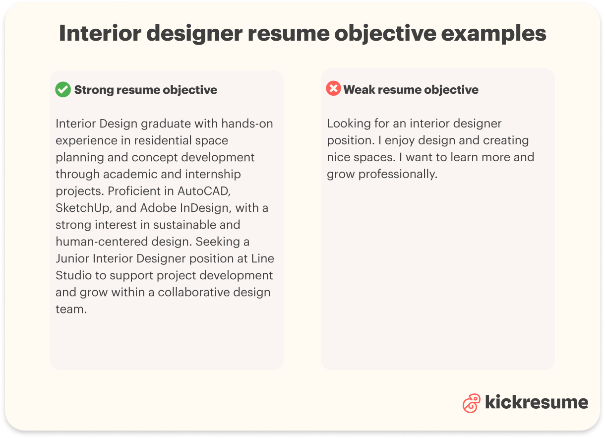 Interior designer resume objective examples