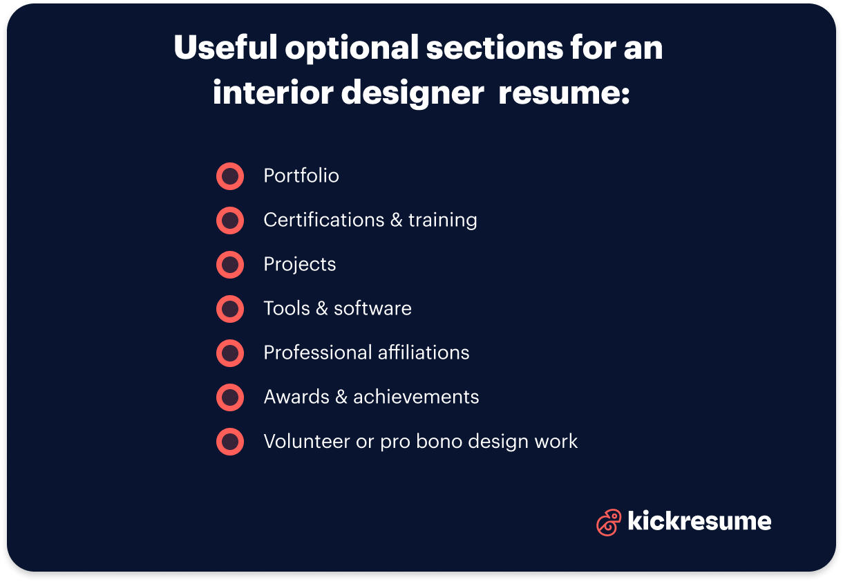 Interior designer optional sections