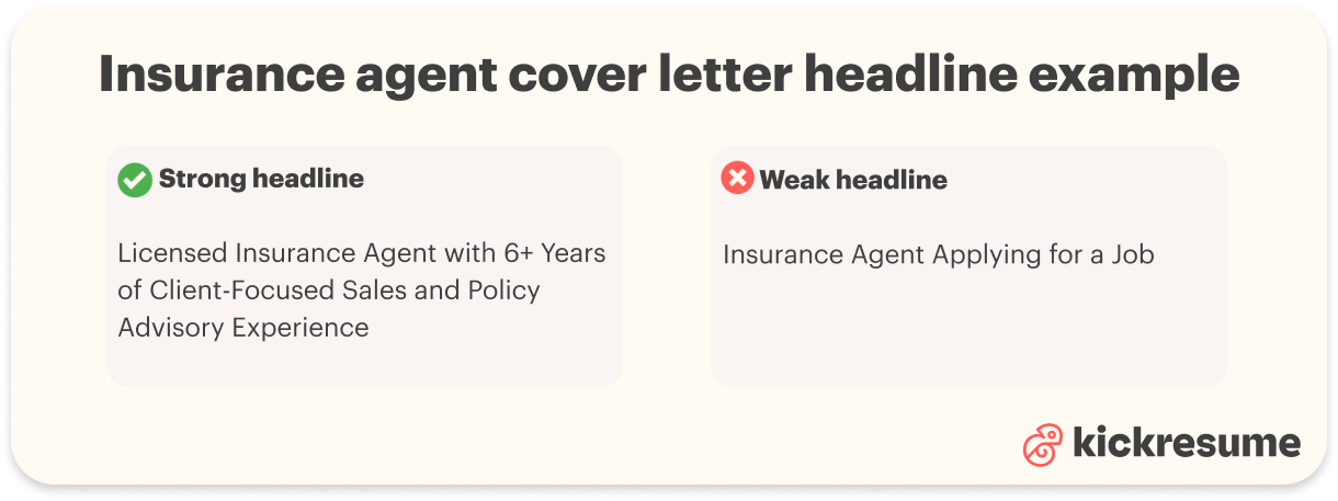 Insurance agent cover letter headline example