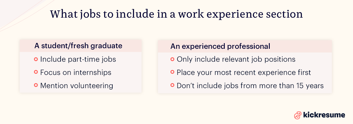 What jobs to include a resume when you're professional or a student