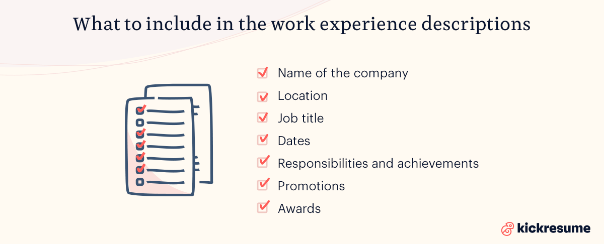 What to include in the work experience descriptions