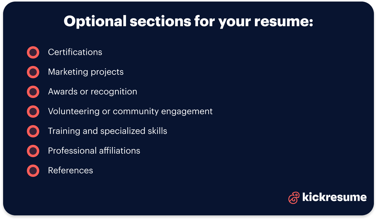 Digital marketing resume optional sections examples