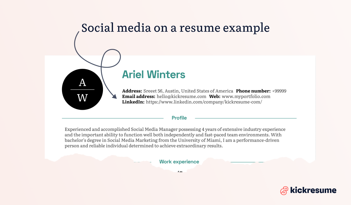 Social media on resume example 2
