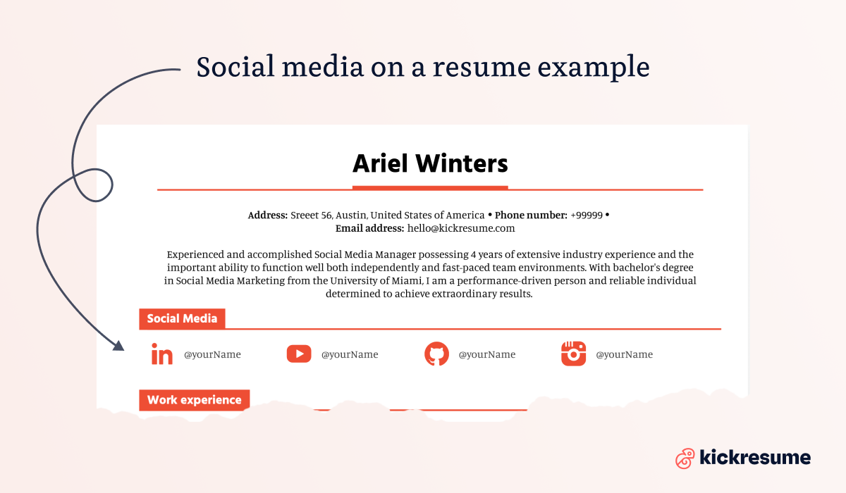 social media on a resume example 1