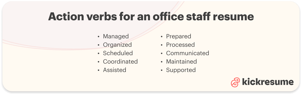 Office staff resume action verbs examples