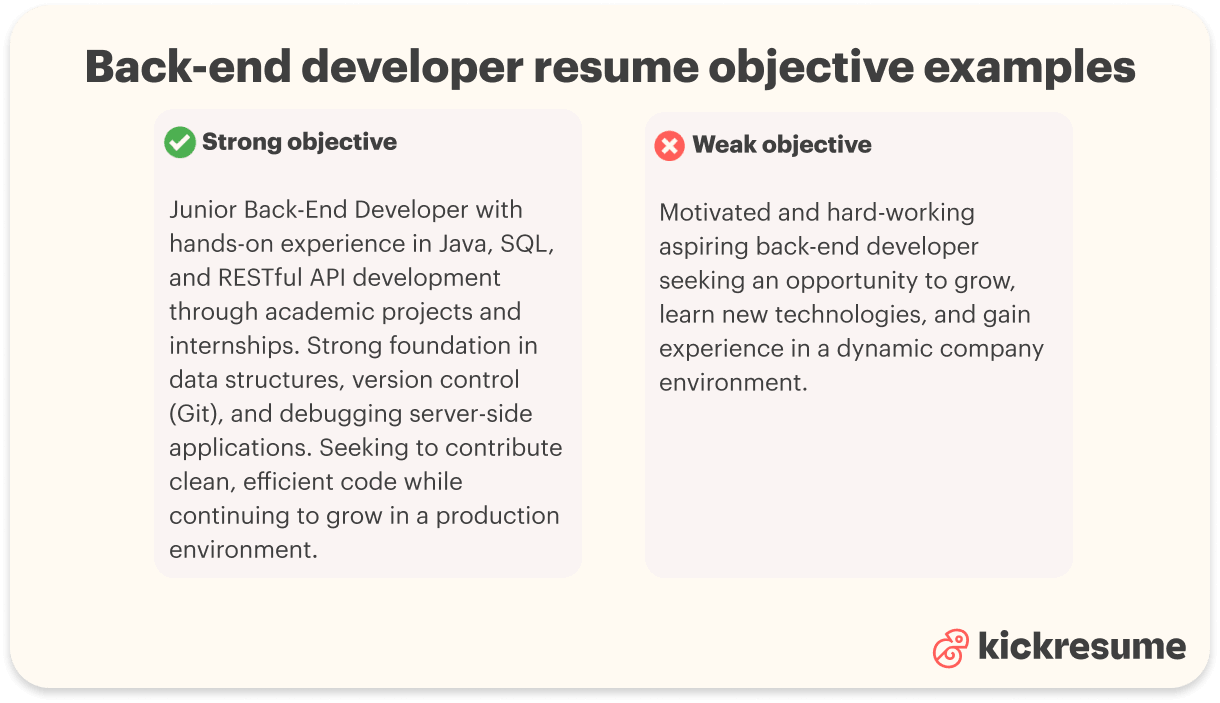 Back-end developer resume objective examples