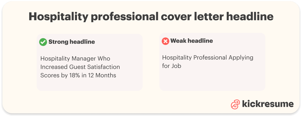 Hospitality cover letter headline examples