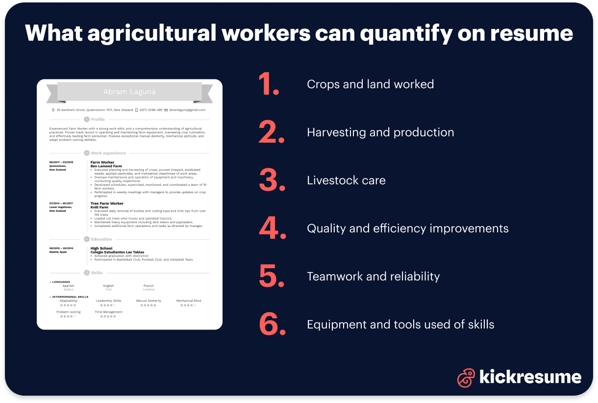 List of things agricultural workers can quantify on their resume
