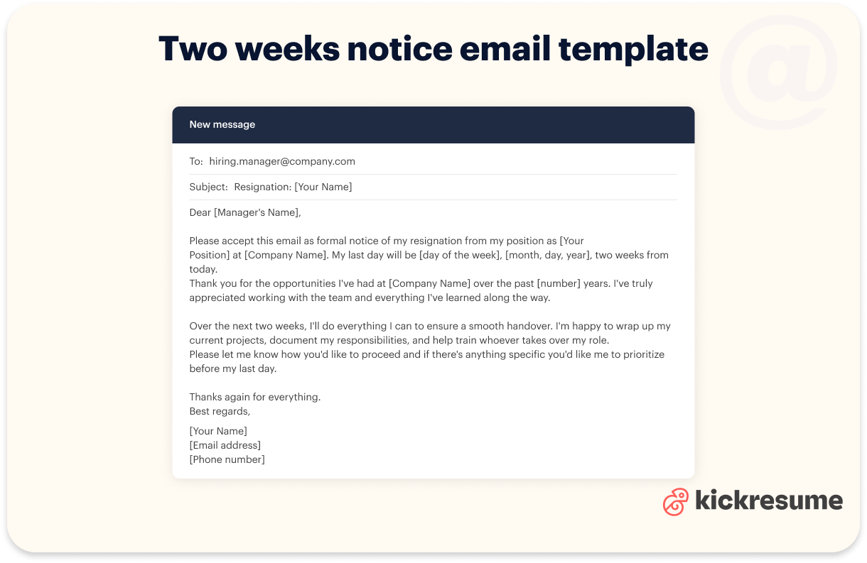 Two weeks notice email template