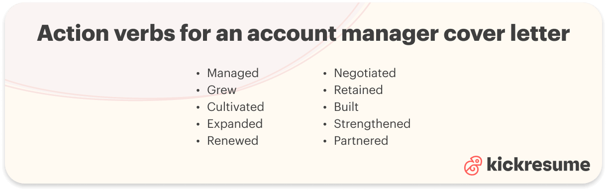Account manager cover letter action verbs examples