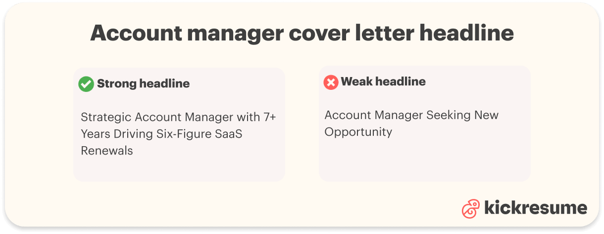 Account manager cover letter headline examples
