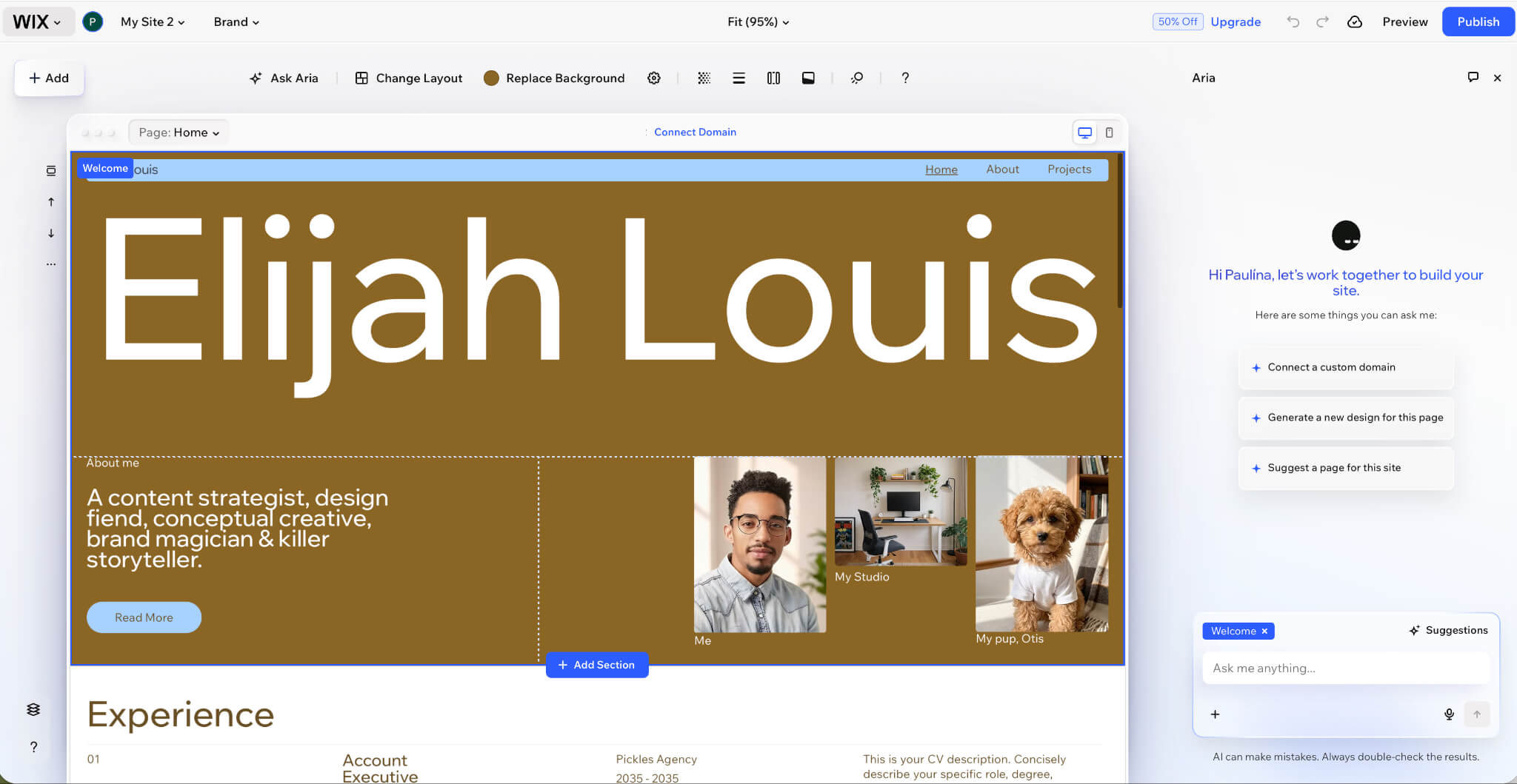 Wix professional website maker interface screenshot