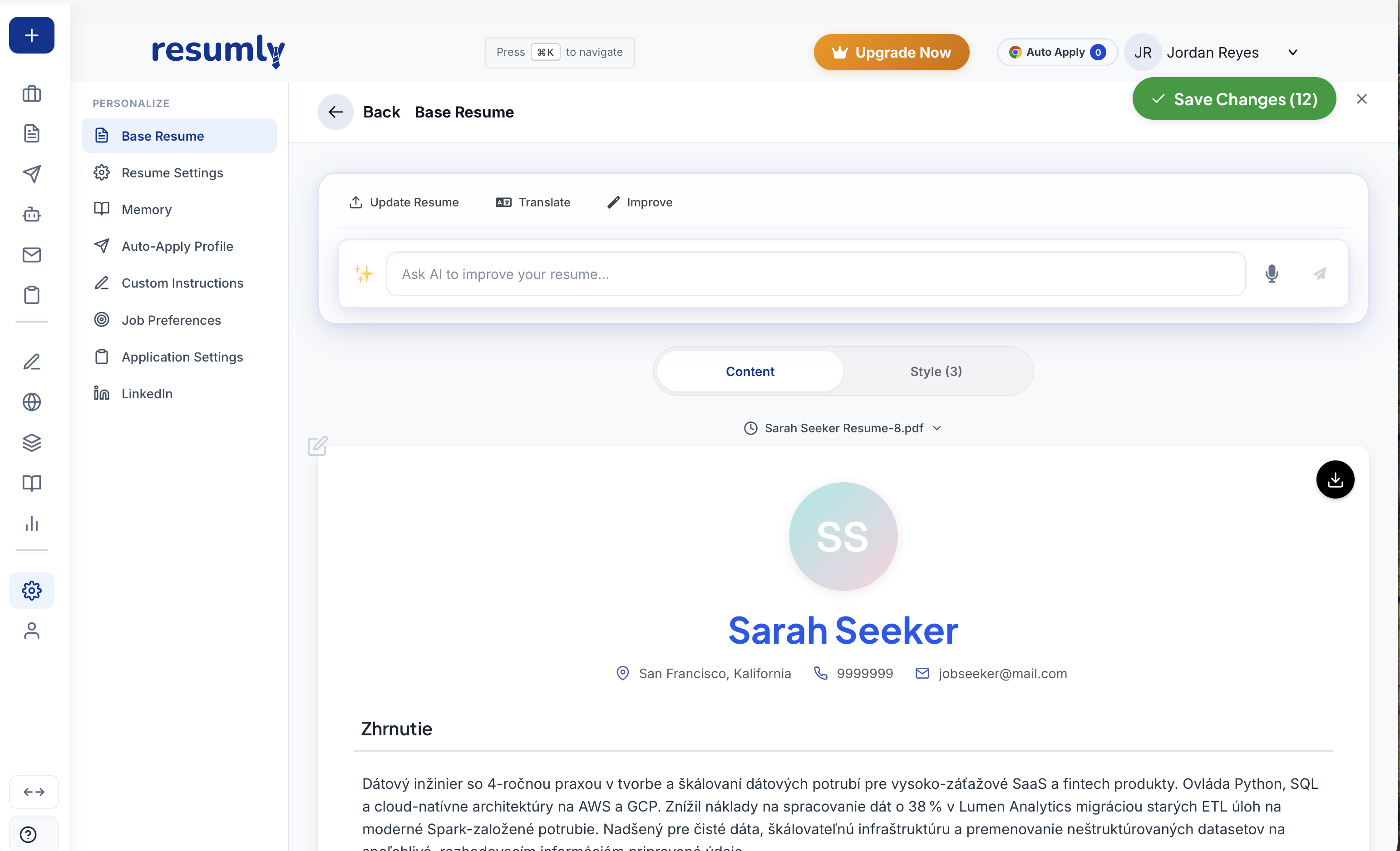 Resumly translator tool