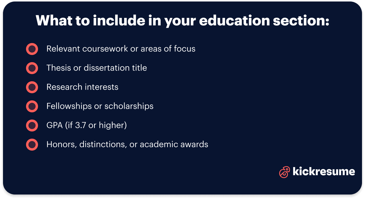 Science resume education section description