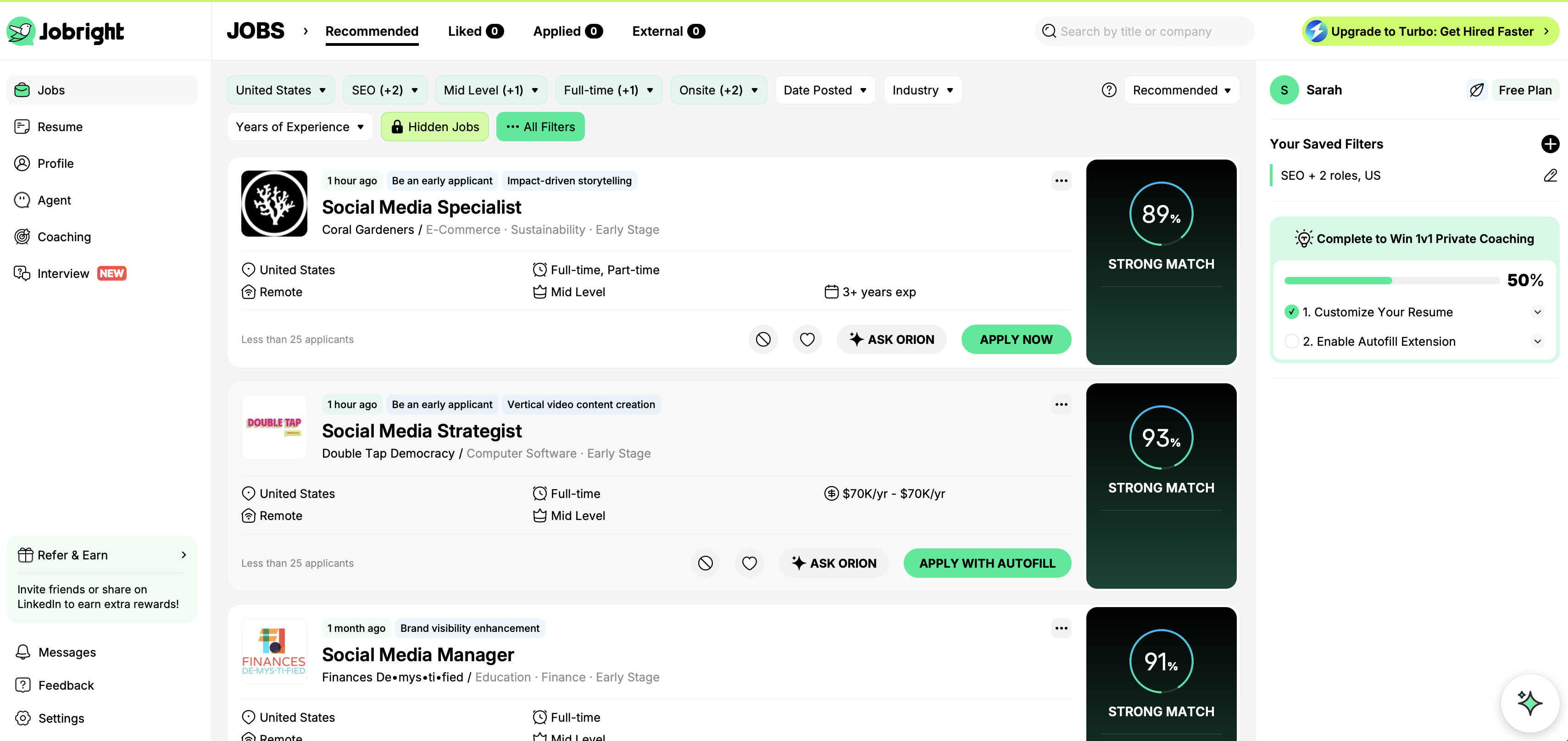 Jobright editing interface