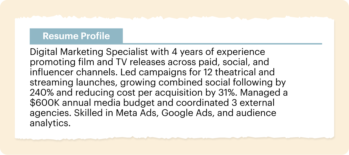 Resume profile sample
