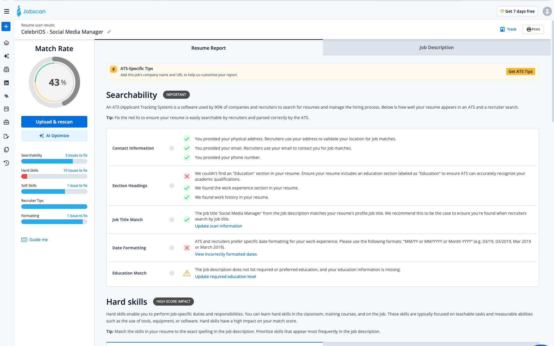 Jobscan interface