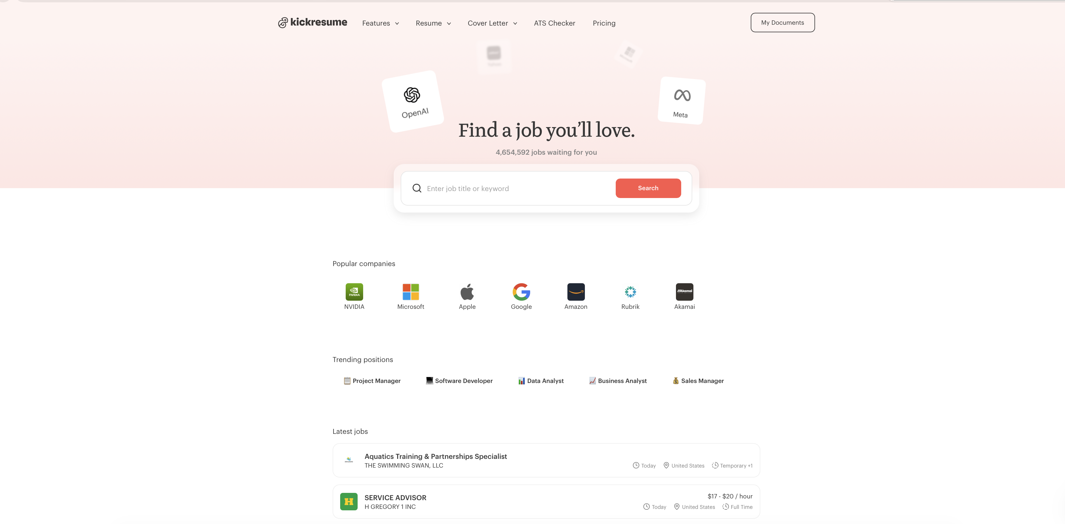 Kickresume job board