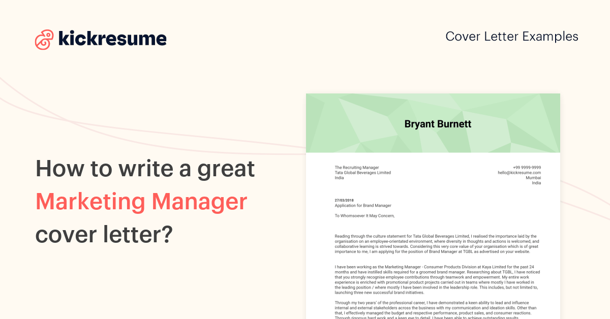 Marketing Manager Cover Letter Samples & Examples 2026 | Kickresume