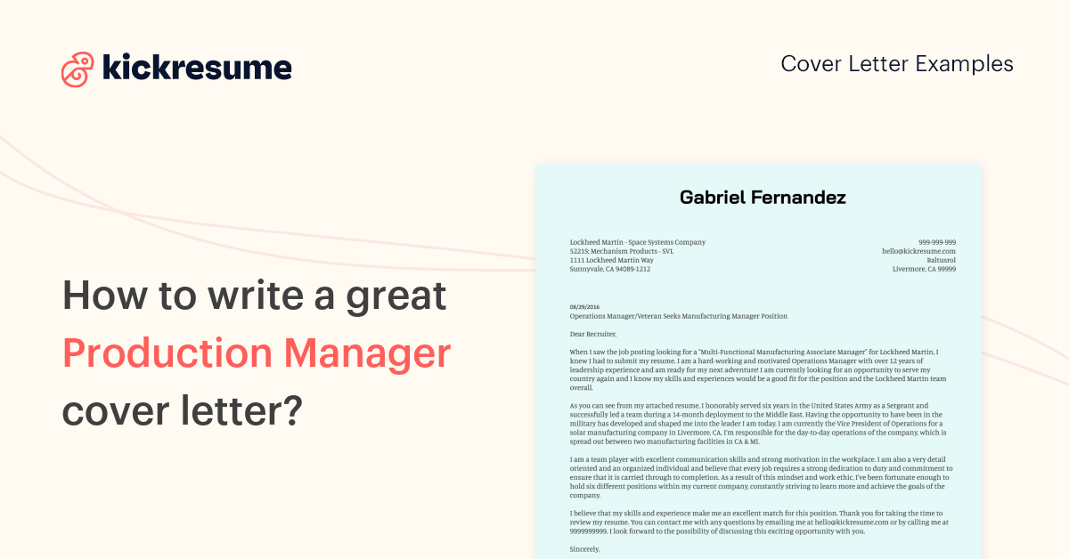 Production Manager Cover Letter Samples & Examples 2024 Kickresume