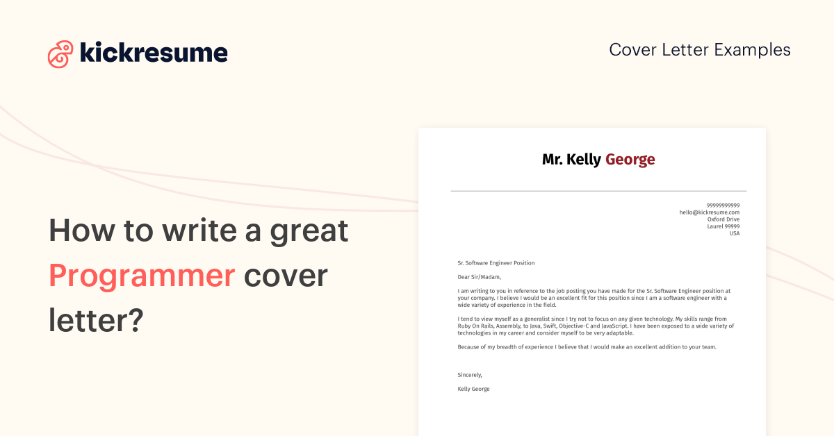 Programmer Cover Letter Samples & Examples 2025 | Kickresume