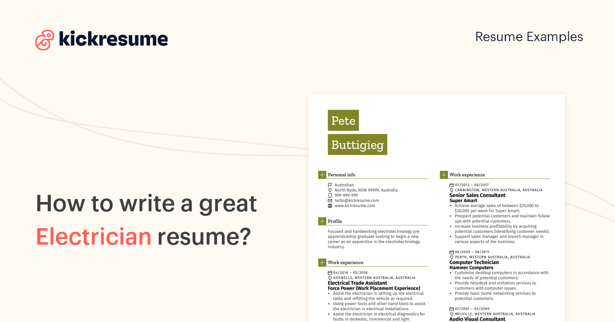Electrician Resume Examples & Writing Guide 2026 | Kickresume