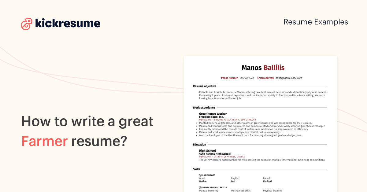 Farmer Resume Examples amp Writing - Farmer 
