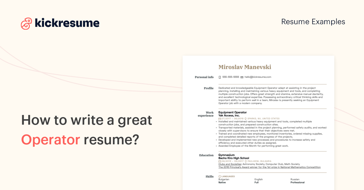 Operator Resume Examples & Writing Guide 2026 | Kickresume